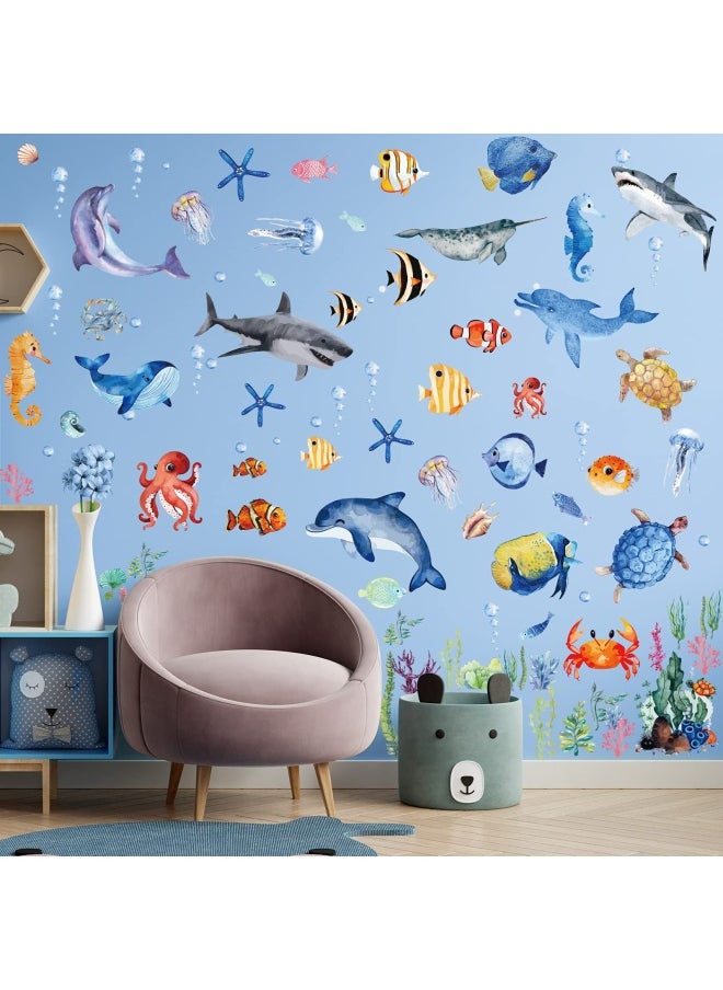 Outus - 149 Pieces Ocean Animals Wall Decals Jellyfish Wall Stickers Removable Fish Under Sea View Animals Peel And Sticks Wall Art Decor For Kids Baby Bedroom Living Room Nursery Classroom Decoration - Image 1