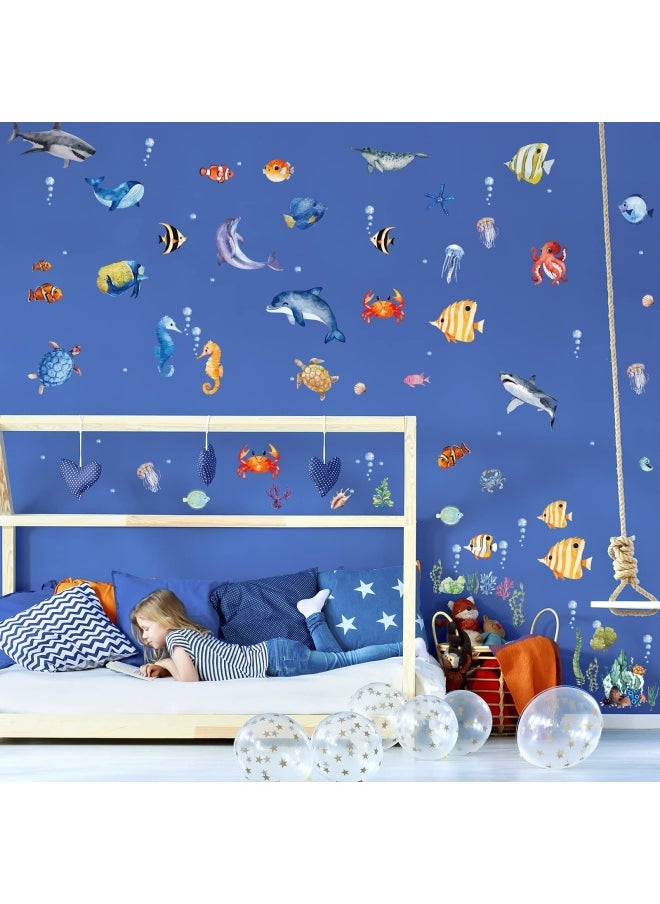 Outus - 149 Pieces Ocean Animals Wall Decals Jellyfish Wall Stickers Removable Fish Under Sea View Animals Peel And Sticks Wall Art Decor For Kids Baby Bedroom Living Room Nursery Classroom Decoration - Image 1