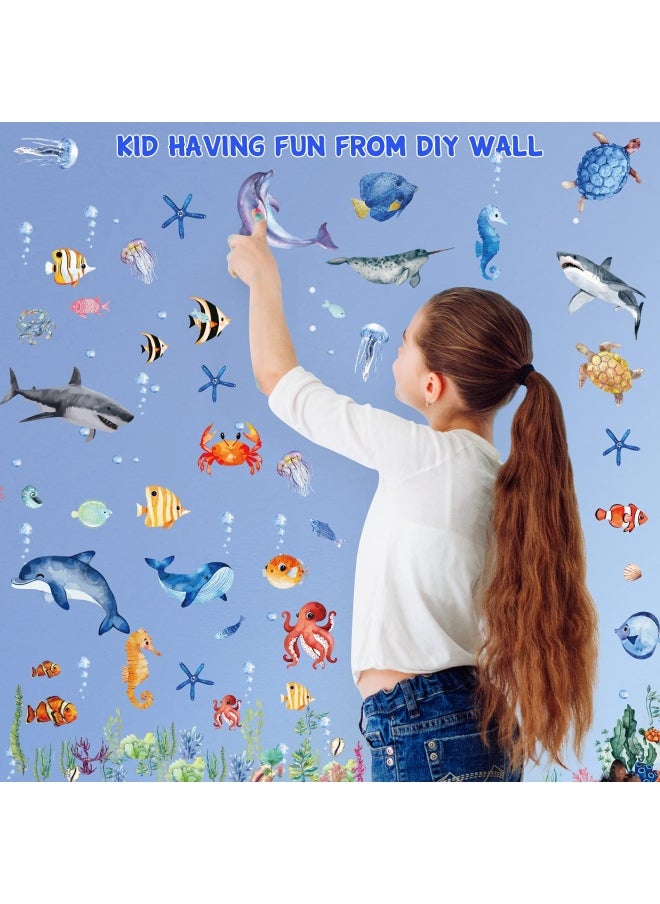 Outus - 149 Pieces Ocean Animals Wall Decals Jellyfish Wall Stickers Removable Fish Under Sea View Animals Peel And Sticks Wall Art Decor For Kids Baby Bedroom Living Room Nursery Classroom Decoration - Image 1