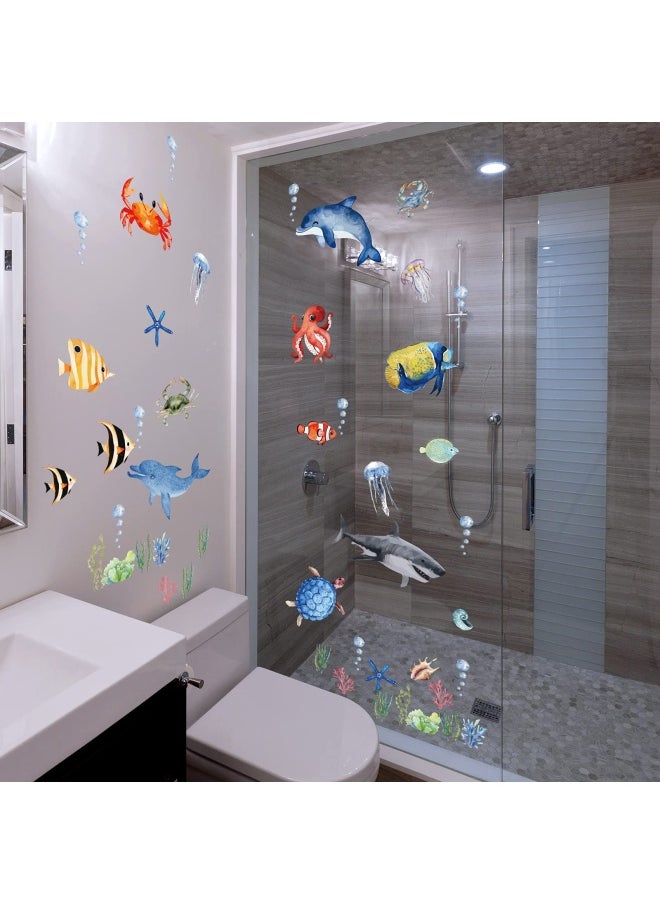 Outus - 149 Pieces Ocean Animals Wall Decals Jellyfish Wall Stickers Removable Fish Under Sea View Animals Peel And Sticks Wall Art Decor For Kids Baby Bedroom Living Room Nursery Classroom Decoration - Image 1