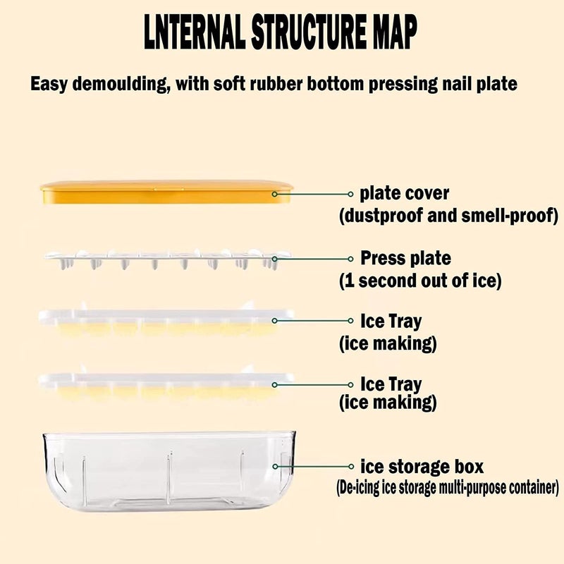 Evona Silicone Freezer Ice Cube Tray Double Layer 48 Compartment with Lid and Storage Bin Easy Release Ice Container with Scoop for Cocktail Whisky Coffee Yellow - Image 2