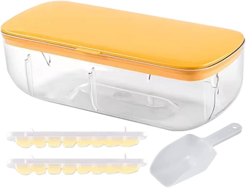 Evona Silicone Freezer Ice Cube Tray Double Layer 48 Compartment with Lid and Storage Bin Easy Release Ice Container with Scoop for Cocktail Whisky Coffee Yellow - Image 1