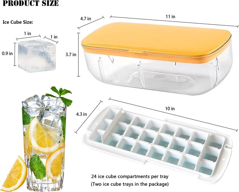 Evona Silicone Freezer Ice Cube Tray Double Layer 48 Compartment with Lid and Storage Bin Easy Release Ice Container with Scoop for Cocktail Whisky Coffee Yellow - Image 3