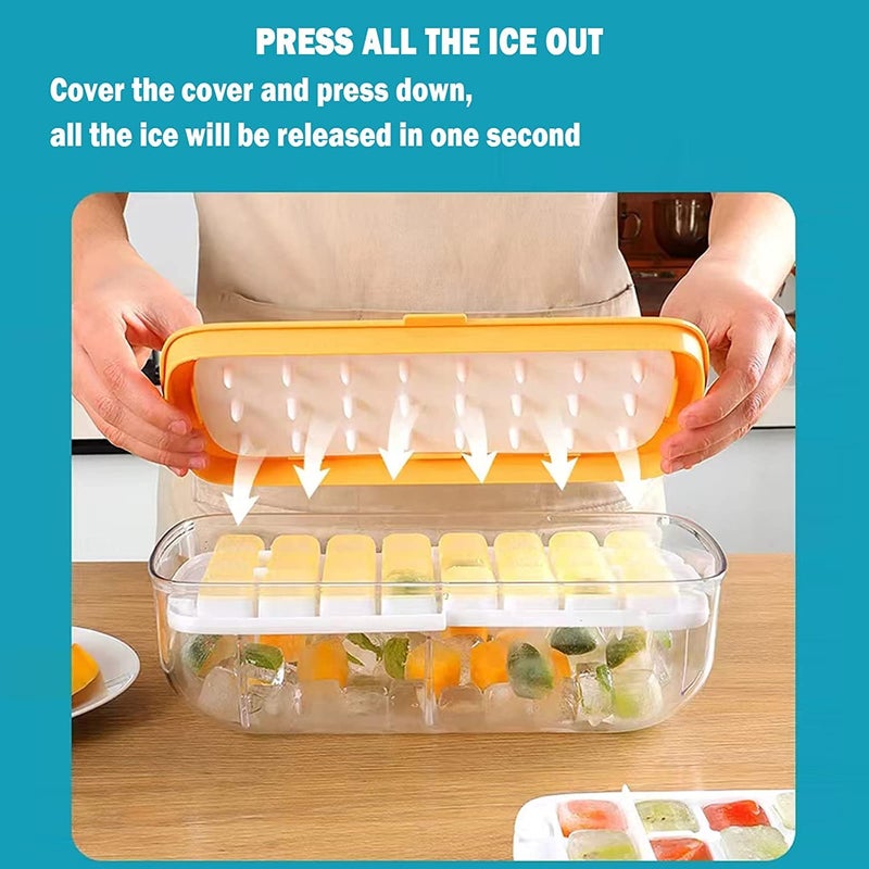 Evona Silicone Freezer Ice Cube Tray Double Layer 48 Compartment with Lid and Storage Bin Easy Release Ice Container with Scoop for Cocktail Whisky Coffee Yellow - Image 4