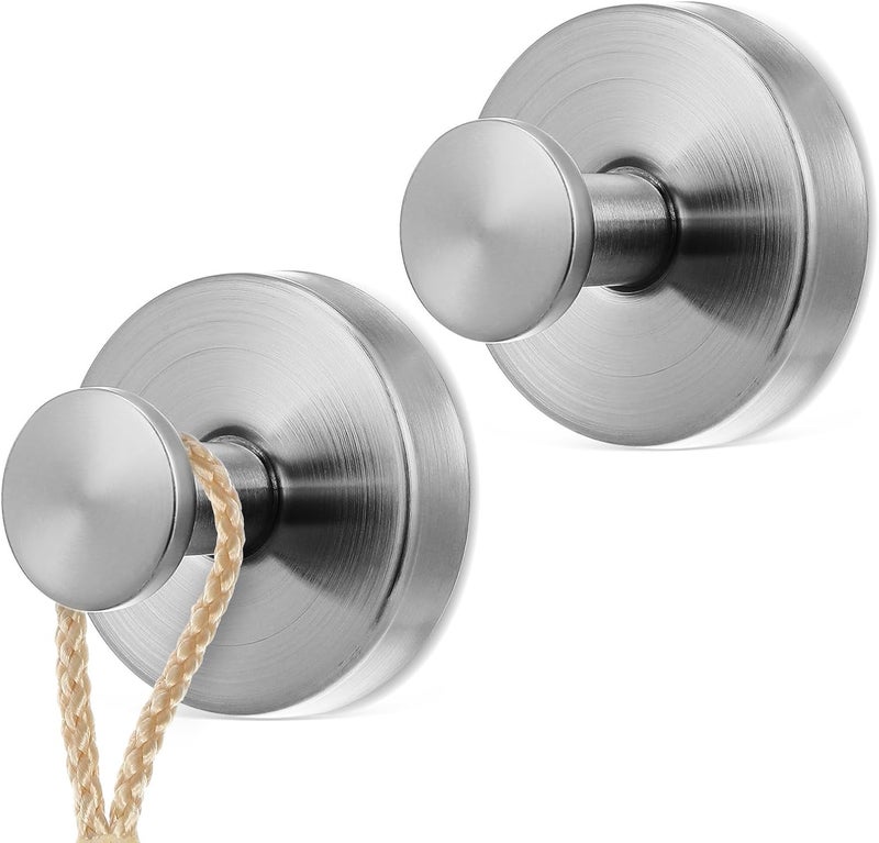 VOSAREA 2pcs Stainless Steel Shower Door Hooks with Heavy Duty Suction Cups for Bathroom Towels Coats Clothes Hanging, Sus304 Glass Wall Hooks for Shower, Kitchen, Bedroom Organization - Image 1