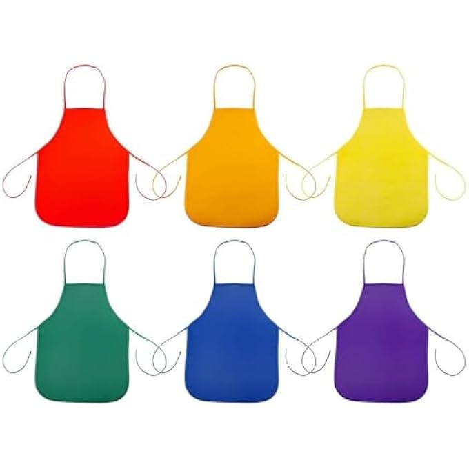 KIDS PAINTING APRONS, 12 PIECES IN 6 COLORS MULTI-COLOR CHILDREN'S ART SMOCKS WITH FULL COVERAGE PROTECTION, WATERPROOF FABRIC FOR PAINTING, COOKING, BAKING AND CLASSROOM CRAFTS ACTIVITIES - Image 1