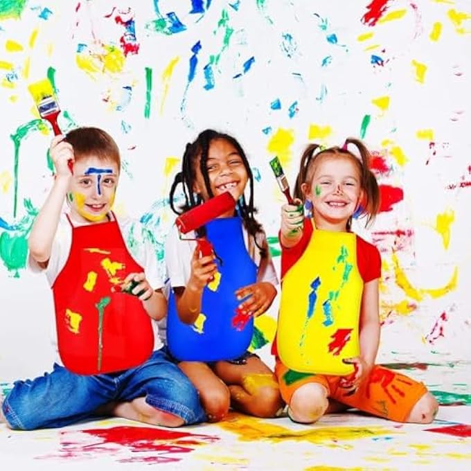 KIDS PAINTING APRONS, 12 PIECES IN 6 COLORS MULTI-COLOR CHILDREN'S ART SMOCKS WITH FULL COVERAGE PROTECTION, WATERPROOF FABRIC FOR PAINTING, COOKING, BAKING AND CLASSROOM CRAFTS ACTIVITIES - Image 2