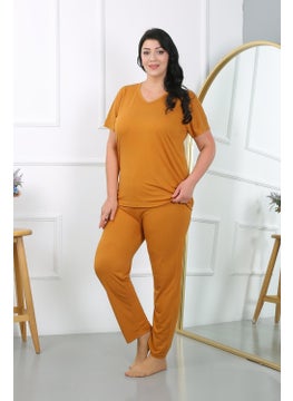 Women's Plus Size Short Sleeve Combed Cotton Pajama Set Mustard 202405