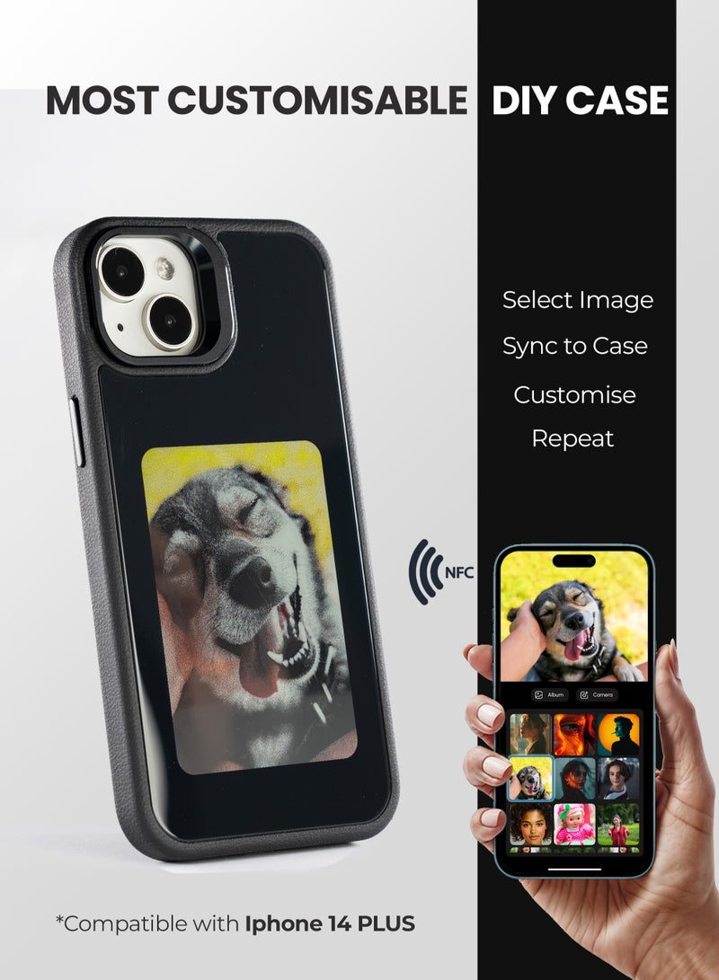AI Vista iPhone 14 Plus – Black Smart Case with NFC, E-Ink Back Display, DIY Image - Image 1
