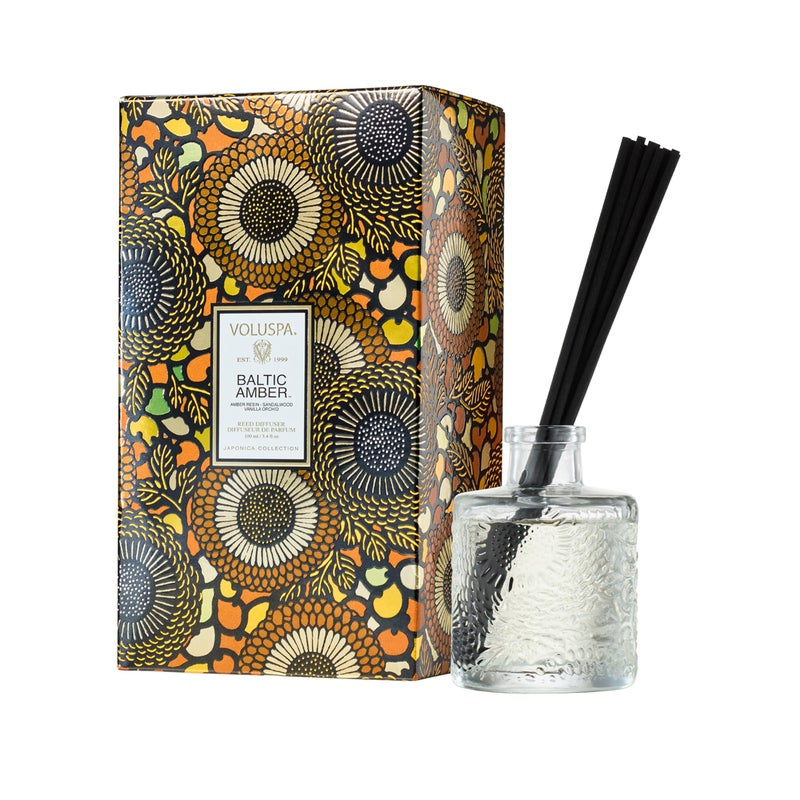 Voluspa Baltic Amber Scented Reed Diffuser, 3.4 oz, Oil Reed Diffusers for Home, Handcrafted in The USA - Image 1