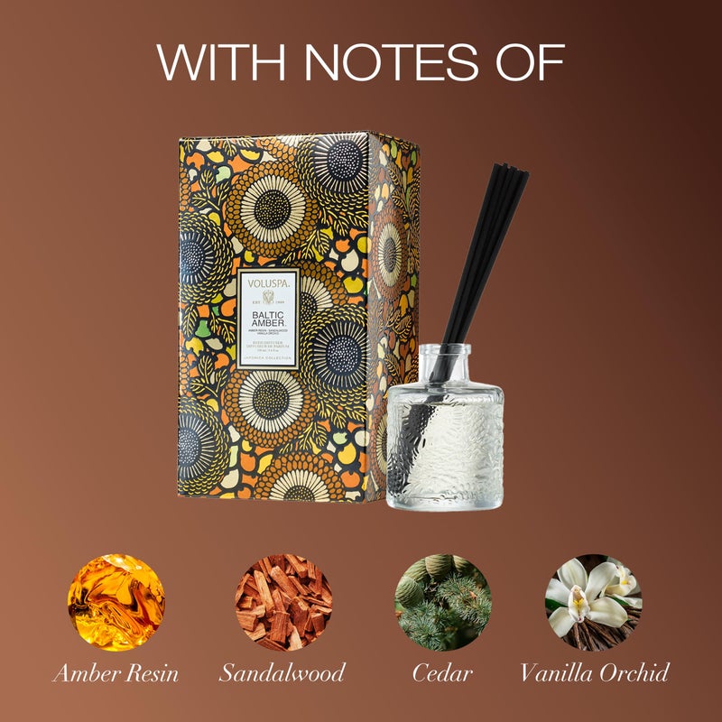 Voluspa Baltic Amber Scented Reed Diffuser, 3.4 oz, Oil Reed Diffusers for Home, Handcrafted in The USA - Image 3