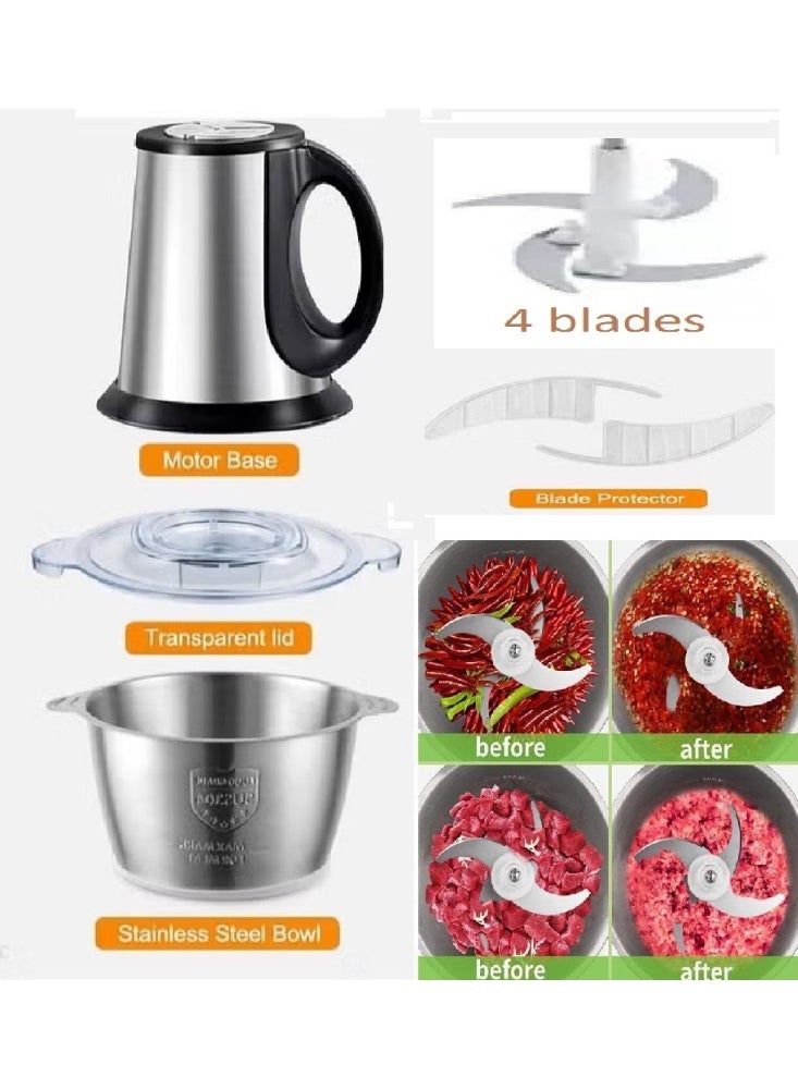 3-Liter, 3-Speed, 200-Watt Chopper And Mincer - Grinds And Chops Meat, Vegetables, And Spices. Stainless Steel - Equipped With 4 Blades. - Image 1