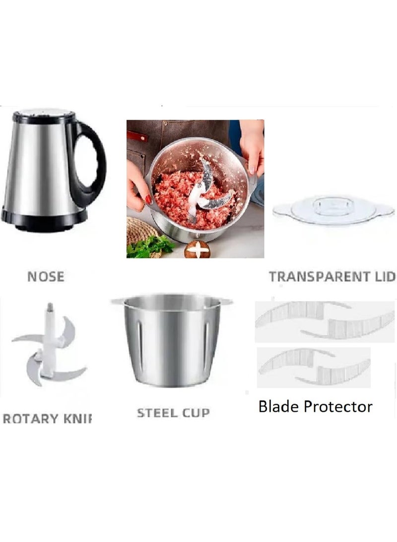 3-Liter, 3-Speed, 200-Watt Chopper And Mincer - Grinds And Chops Meat, Vegetables, And Spices. Stainless Steel - Equipped With 4 Blades. - Image 2
