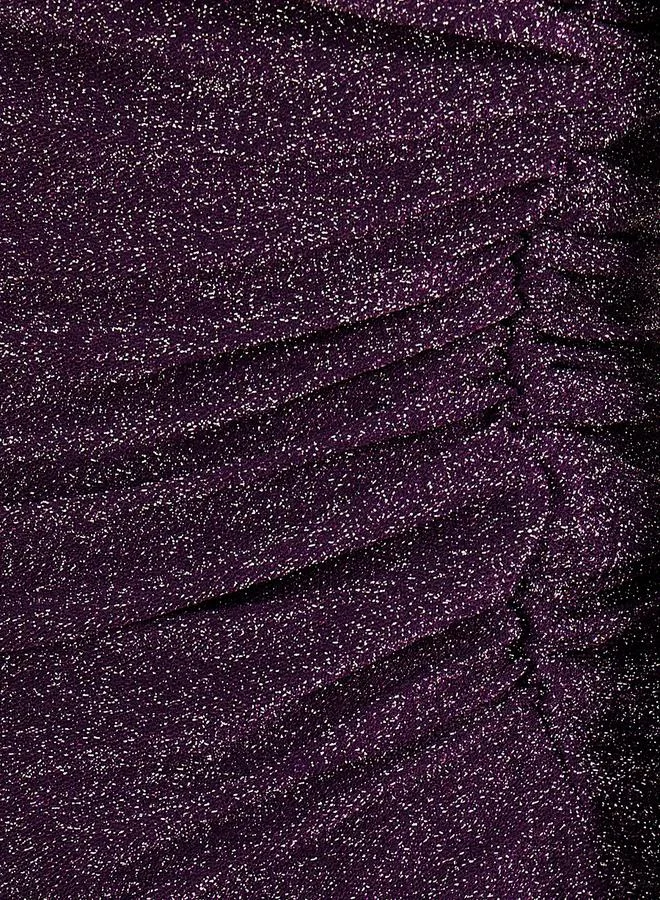 Styli Asymmetric Neck Glitter Look Fitted Top