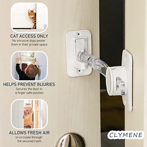 CLYMENE Cat Door Latch & Stopper, Adjustable Child Proof Door Lock and Pinch Guard, Let's Cats in and Keeps Dogs Out of Litter & Food, No Need for Pet Gates or Interior Cat Door (Transparent) - Image 2