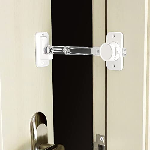 CLYMENE Cat Door Latch & Stopper, Adjustable Child Proof Door Lock and Pinch Guard, Let's Cats in and Keeps Dogs Out of Litter & Food, No Need for Pet Gates or Interior Cat Door (Transparent) - Image 1