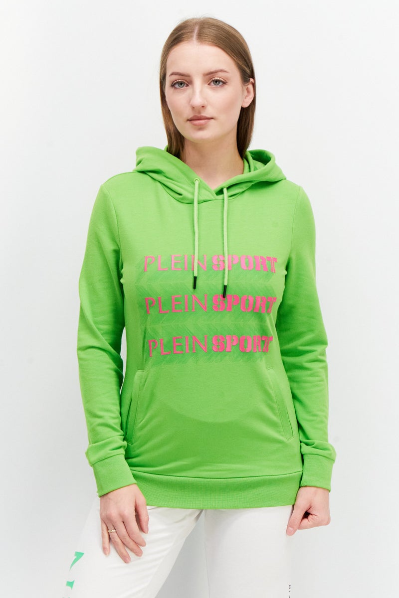 PHILIPP PLEIN هودي رياضي نسائي بليان سبورت بأكمام طويلة، أخضر - Image 1