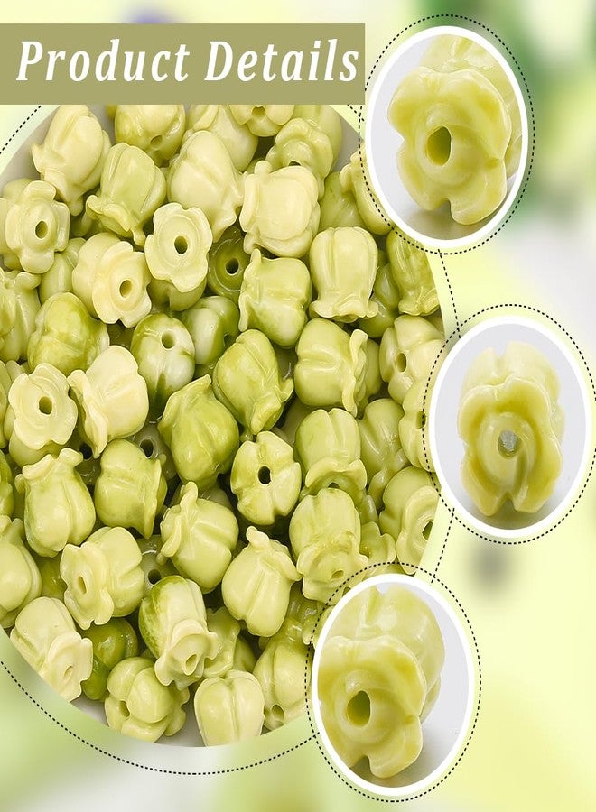 SOFPLATE 1 Box 100Pcs Carved Beads 3D Flower Beads Yellow Green Artificial Tulip Floral Small Two Tone Dyed Synthetic Coral Smooth Loose Spacers Findings for Jewelry Making Bracelet Necklace DIY Craft - Image 5