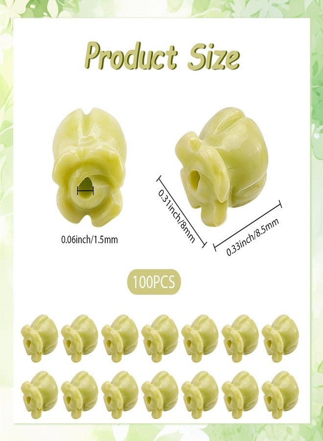 SOFPLATE 1 Box 100Pcs Carved Beads 3D Flower Beads Yellow Green Artificial Tulip Floral Small Two Tone Dyed Synthetic Coral Smooth Loose Spacers Findings for Jewelry Making Bracelet Necklace DIY Craft - Image 2