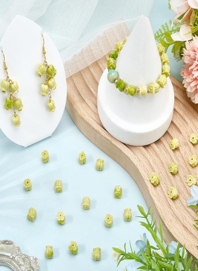 SOFPLATE 1 Box 100Pcs Carved Beads 3D Flower Beads Yellow Green Artificial Tulip Floral Small Two Tone Dyed Synthetic Coral Smooth Loose Spacers Findings for Jewelry Making Bracelet Necklace DIY Craft - Image 3