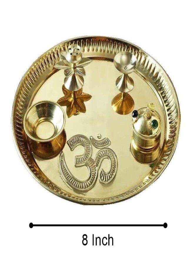 NOBILITY Brass Pooja thali Set 8 Inch Festival Ethnic Puja Thali for Diwali Home Office Mandir Wedding Return Gifts Diwali Gift Items - Image 2