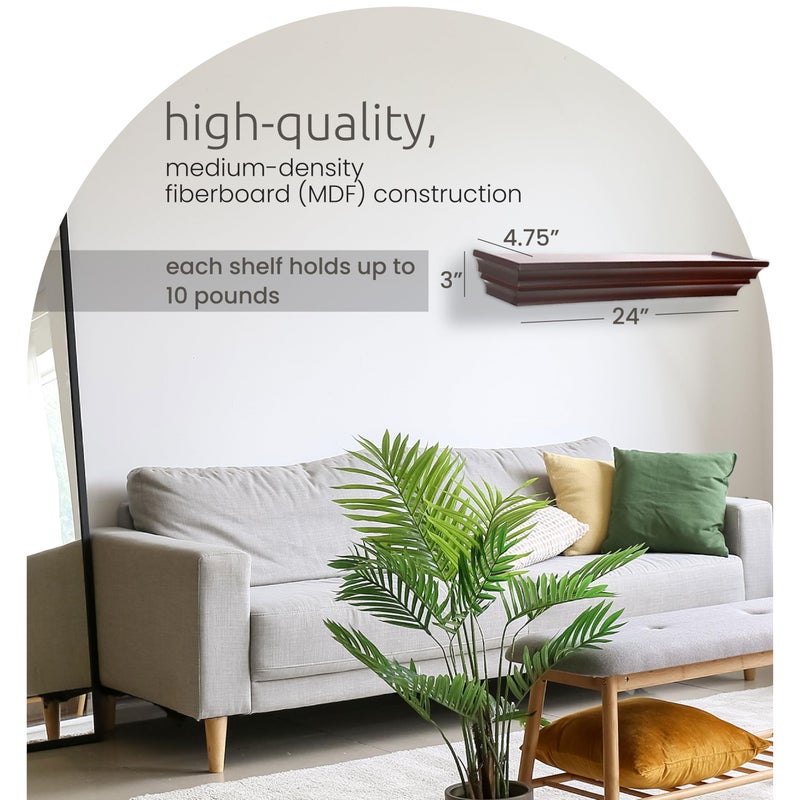 Kiera Grace رفوف حائط عائمة كلاسيكية من كيرا غريس ماديسون بتصميم تاج ملكي، خشب هندسي قوي، تركيب سهل، مثالي لديكور المنزل، 24"، إسبريسو - Image 2