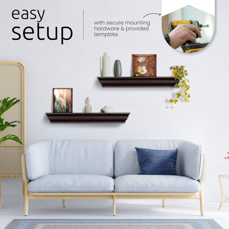 Kiera Grace رفوف حائط عائمة كلاسيكية من كيرا غريس ماديسون بتصميم تاج ملكي، خشب هندسي قوي، تركيب سهل، مثالي لديكور المنزل، 24"، إسبريسو - Image 5