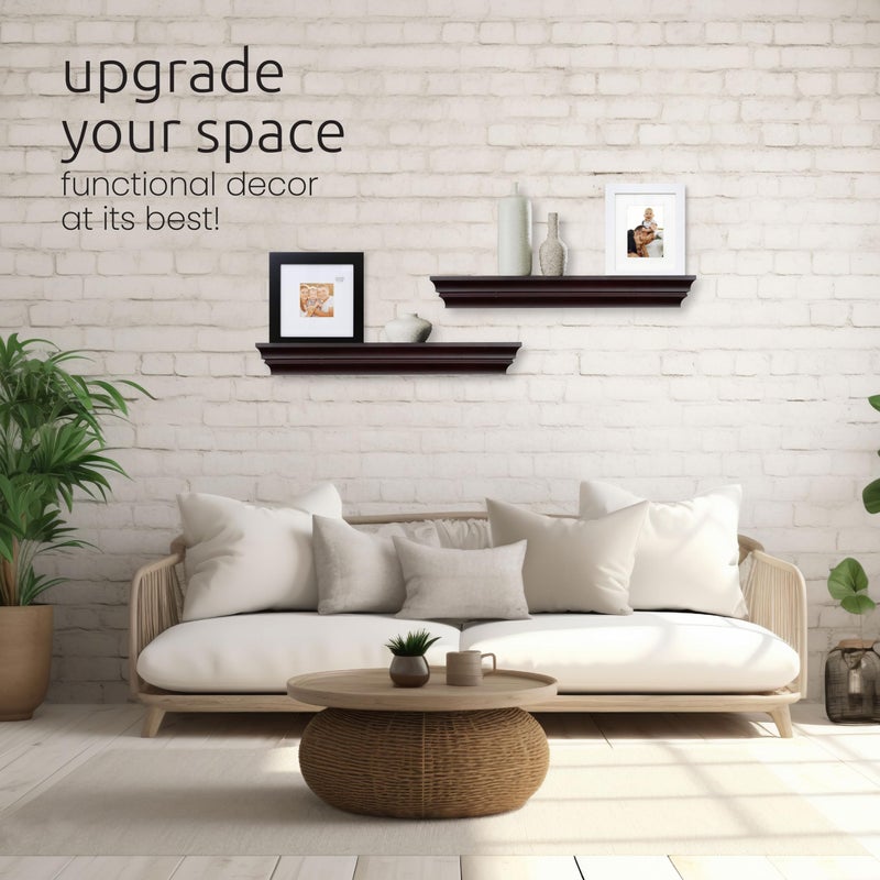 Kiera Grace رفوف حائط عائمة كلاسيكية من كيرا غريس ماديسون بتصميم تاج ملكي، خشب هندسي قوي، تركيب سهل، مثالي لديكور المنزل، 24"، إسبريسو - Image 3