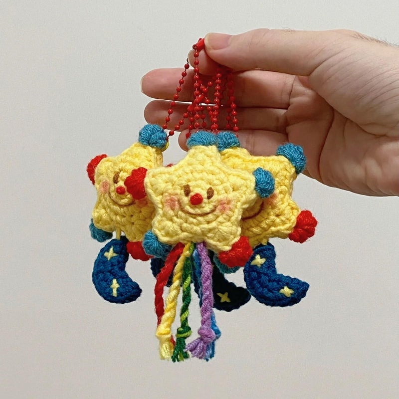 Agromusk Cute Star Keychain,Crochet Kawaii Blush Stars for Car Key Decor,Handmade Purse Bag Charms Key Ring Accessories Gifts Women (Small Clown) - Image 2