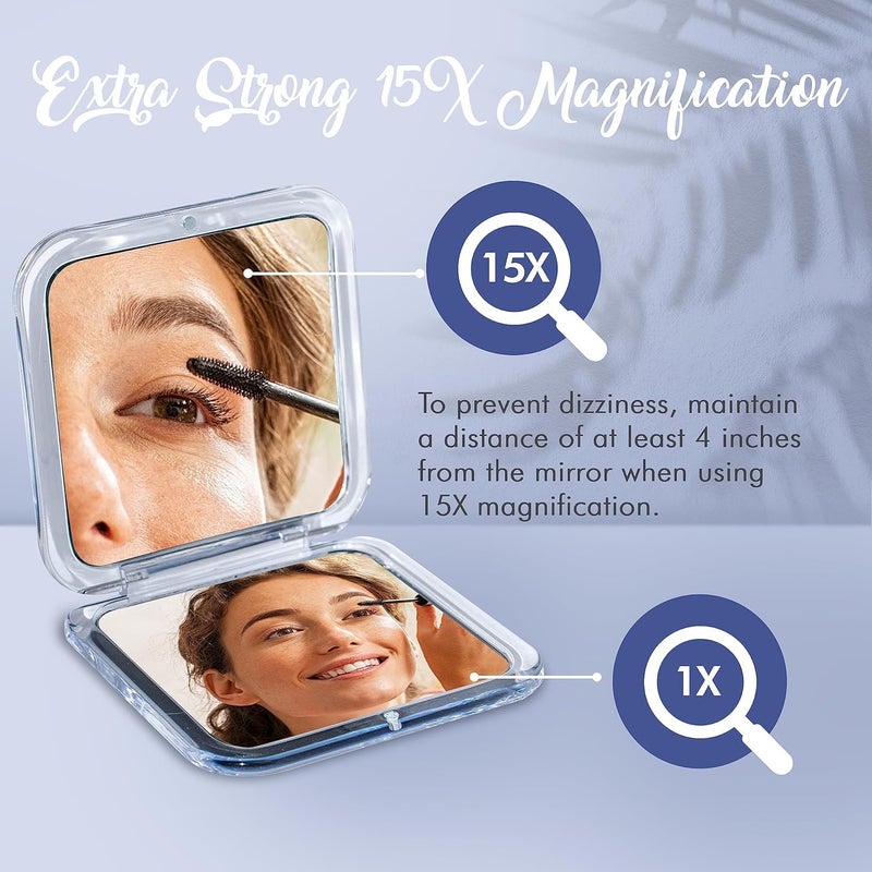 ميرورفانا مرآة مكبرة صغيرة الحجم بحجم 15 مرة من Mirrorvana للسفر - محمولة وقابلة للطي وخفيفة الوزن - مرآة مكبرة صغيرة بحجم الجيب للمحفظة - مربعة 3.3 × 3.3 - Image 4