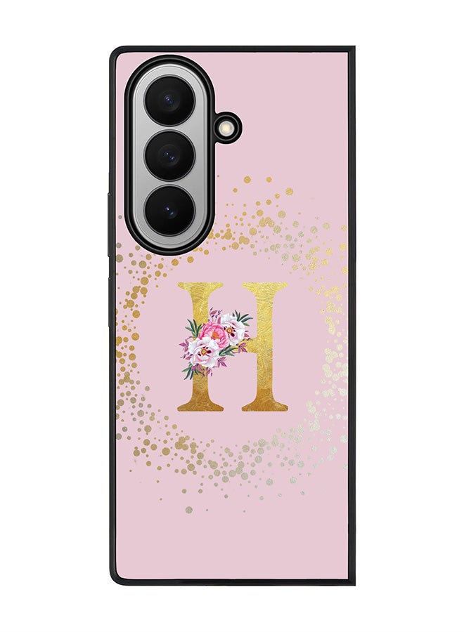Stylizedd For Samsung Galaxy Z Fold7 Case,Slim fit Camera Protection, Shockproof Thin Phone cover  - Custom Monogram Floral - H  (Pink )
