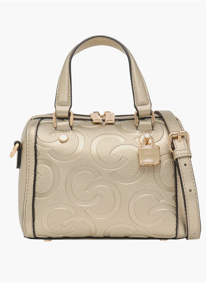 Celeste Women's Monogram Embossed Tote Bag with Double Handles and Detachable Strap