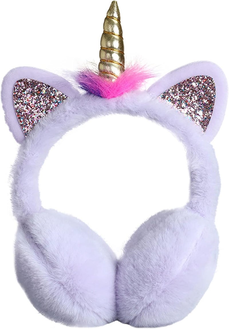 BUTITNOW Cute Rainbow Unicorn Earmuffs for Women Kids Girls, Foldable Warm Soft Plush Comfortable Outdoor Winter Ear Warmers - Image 1