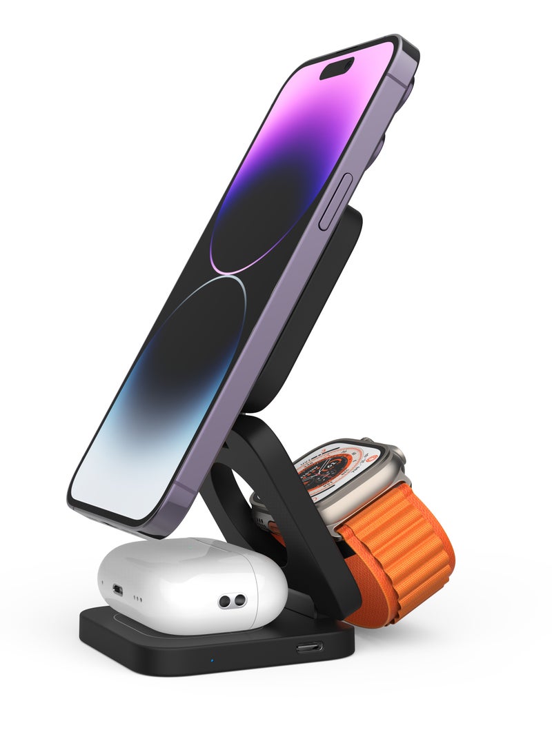 كيوب نيست CubeNest 3-IN-1 Fold Wireless Charge 20W Black - Image 3