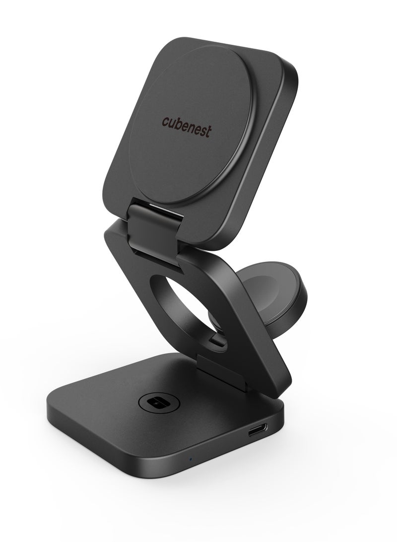 كيوب نيست CubeNest 3-IN-1 Fold Wireless Charge 20W Black - Image 2