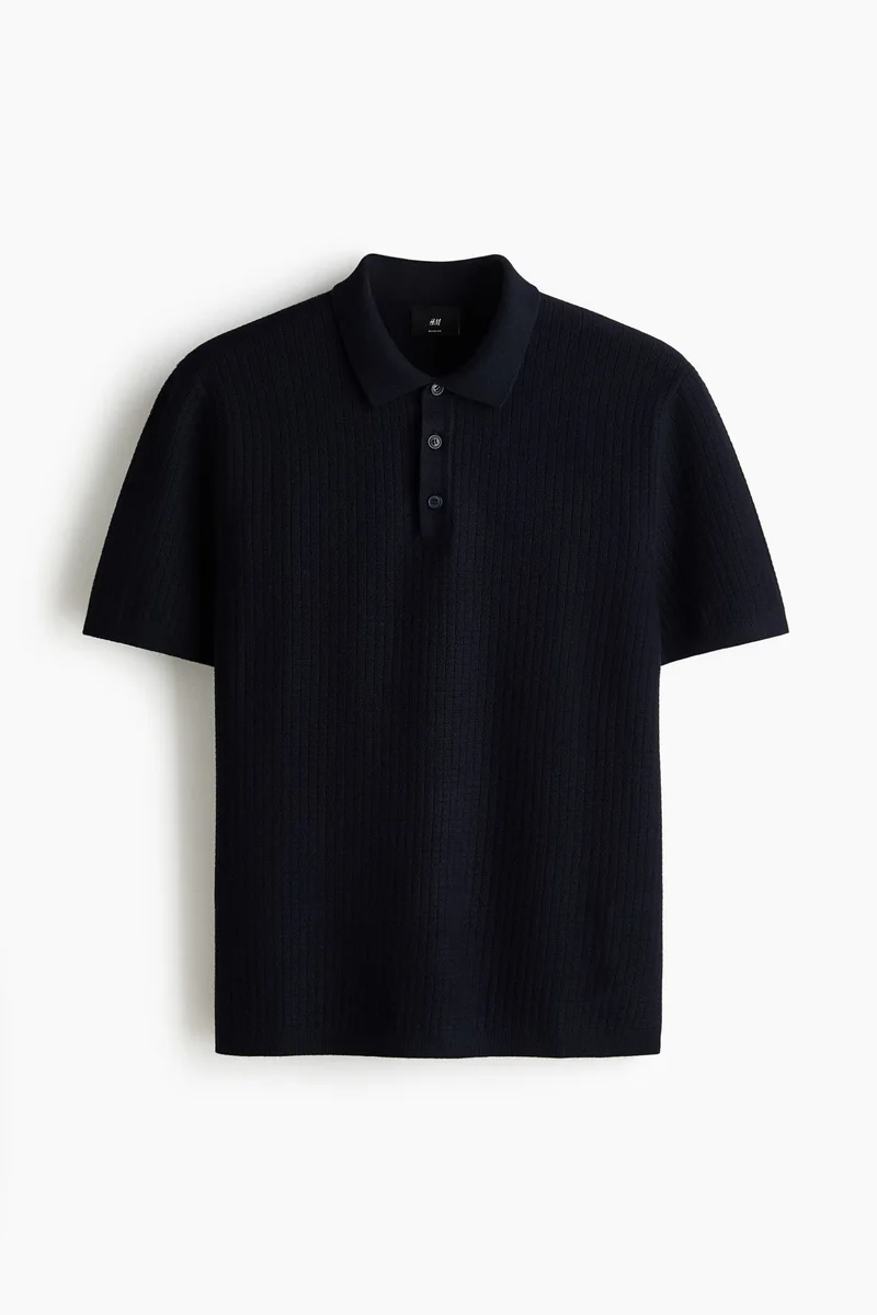 H&M Regular Fit Textured-knit polo shirt