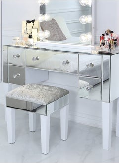 VANITY LIVING VANITY LIVING Mirrored Dressing Table, Luxury Makeup Desk Silver Glass Console Table, Modern Table with 5 Drawer Storage for Bedroom Furniture  - Image 1