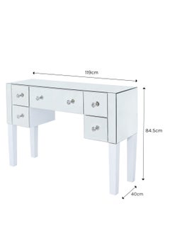 VANITY LIVING VANITY LIVING Mirrored Dressing Table, Luxury Makeup Desk Silver Glass Console Table, Modern Table with 5 Drawer Storage for Bedroom Furniture  - Image 3