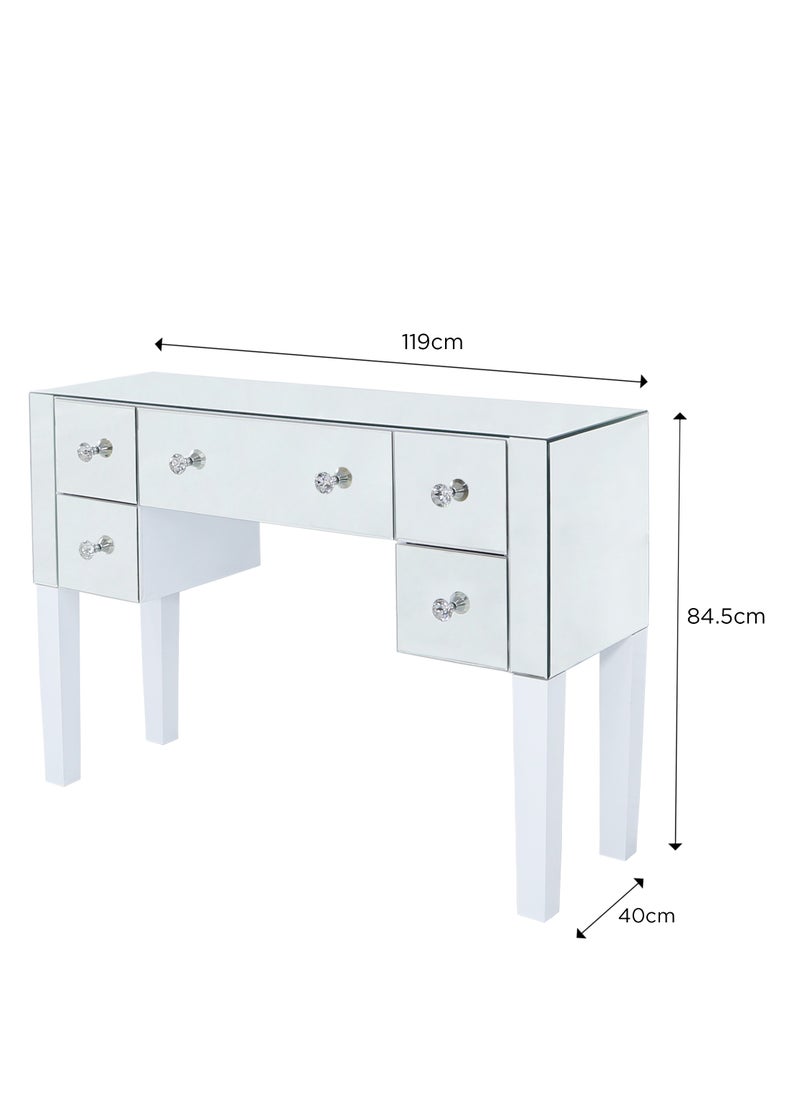 VANITY LIVING VANITY LIVING Mirrored Dressing Table, Luxury Makeup Desk Silver Glass Console Table, Modern Table with 5 Drawer Storage for Bedroom Furniture  - Image 3