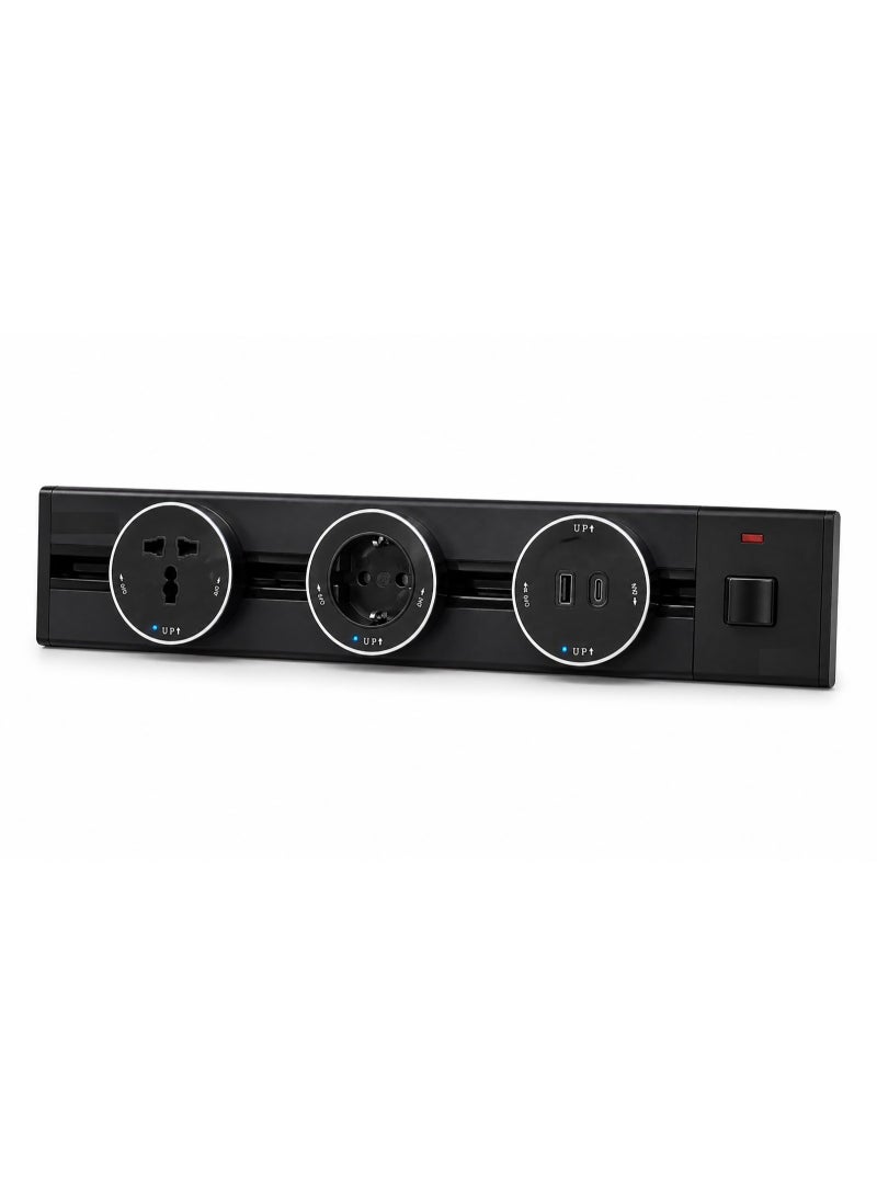 Track Socket  black  50CM by key   with English socket + German socket + Type-C socket input and USB port