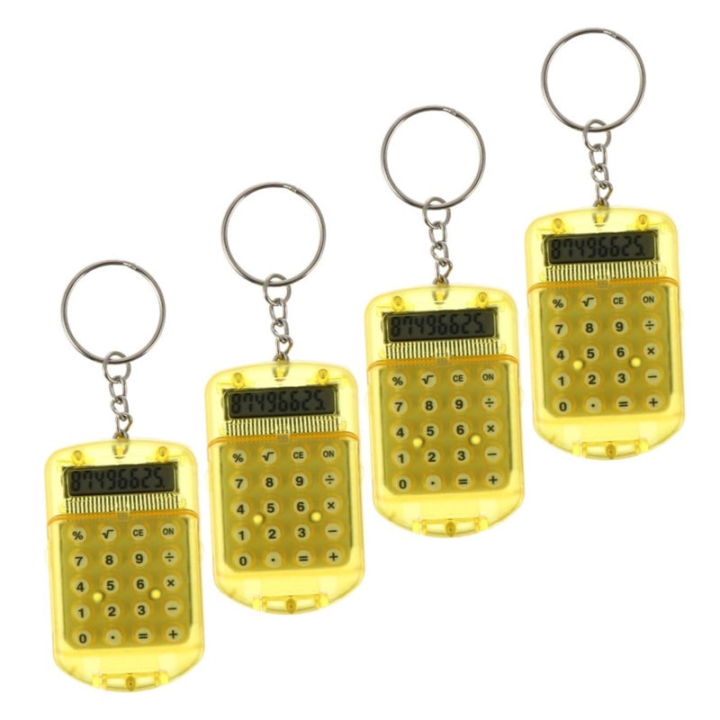 4 Pack Mini Electronic Keychain Calculator Yellow Hanging Design Ring Shaped Portable Student Daily Use - Image 2
