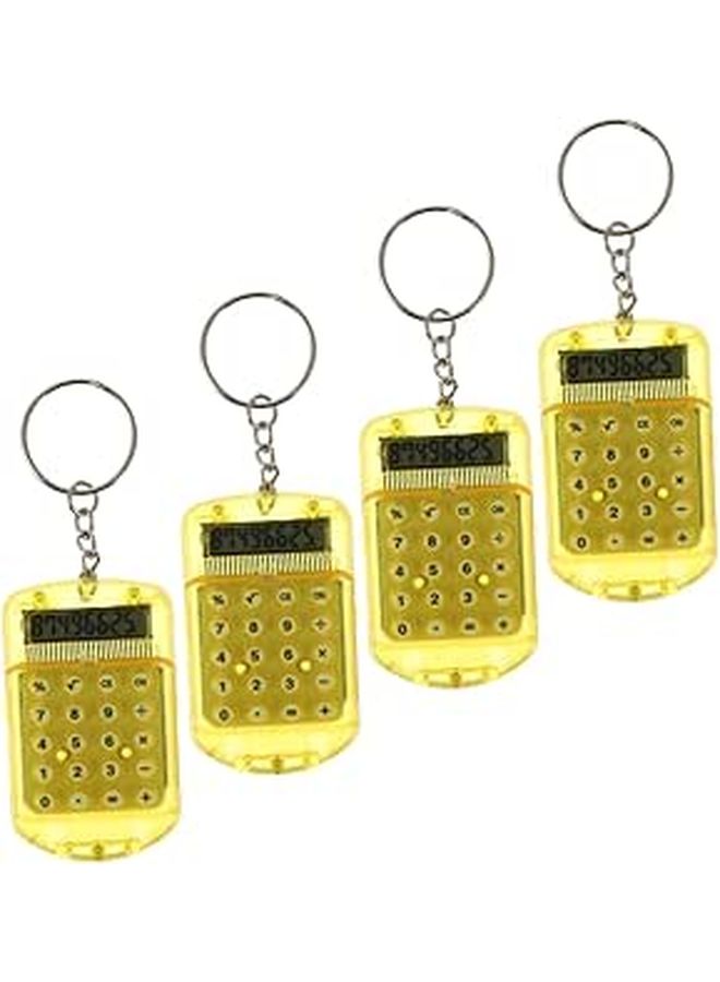 4 Pack Mini Electronic Keychain Calculator Yellow Hanging Design Ring Shaped Portable Student Daily Use - Image 1