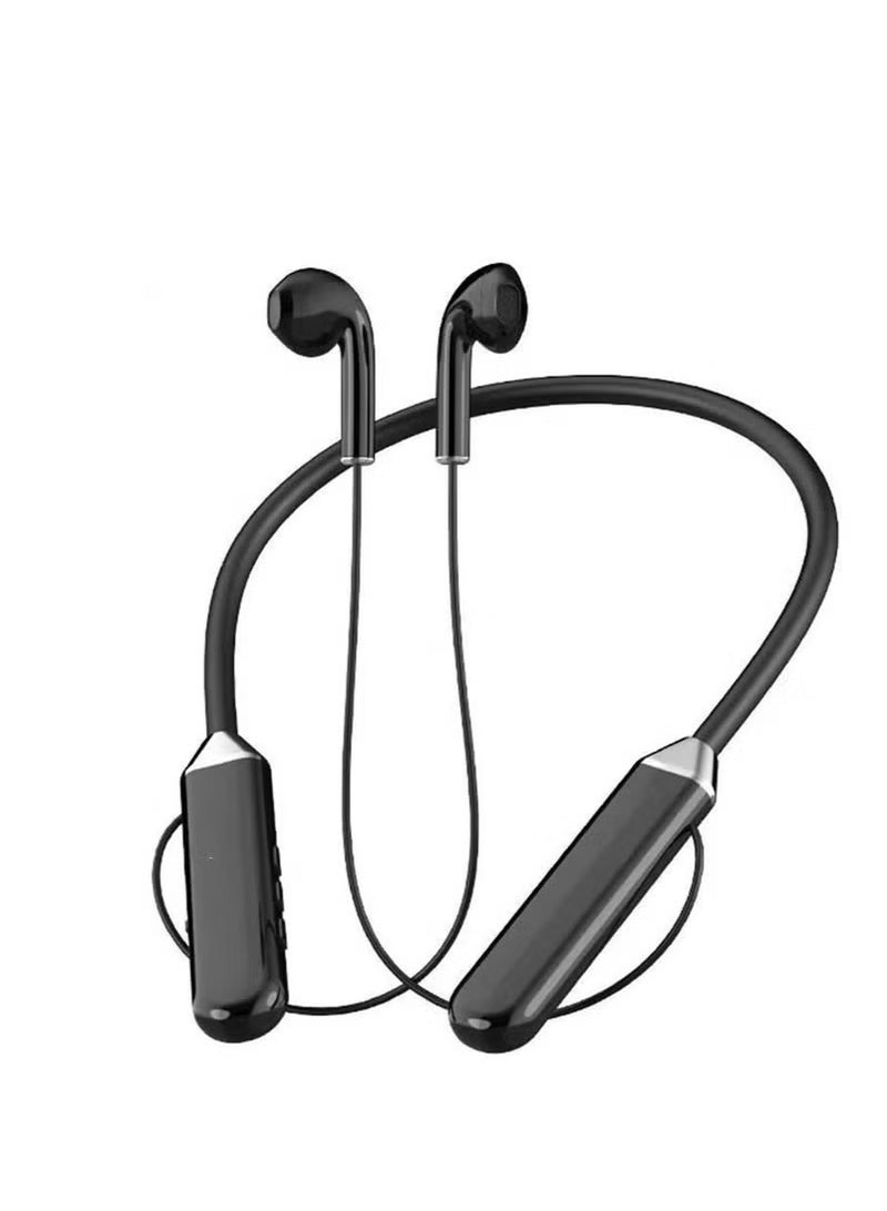 LED digital display bluetooth neck sports wireless headset double half in-ear universal ultra-long standby black - Image 1