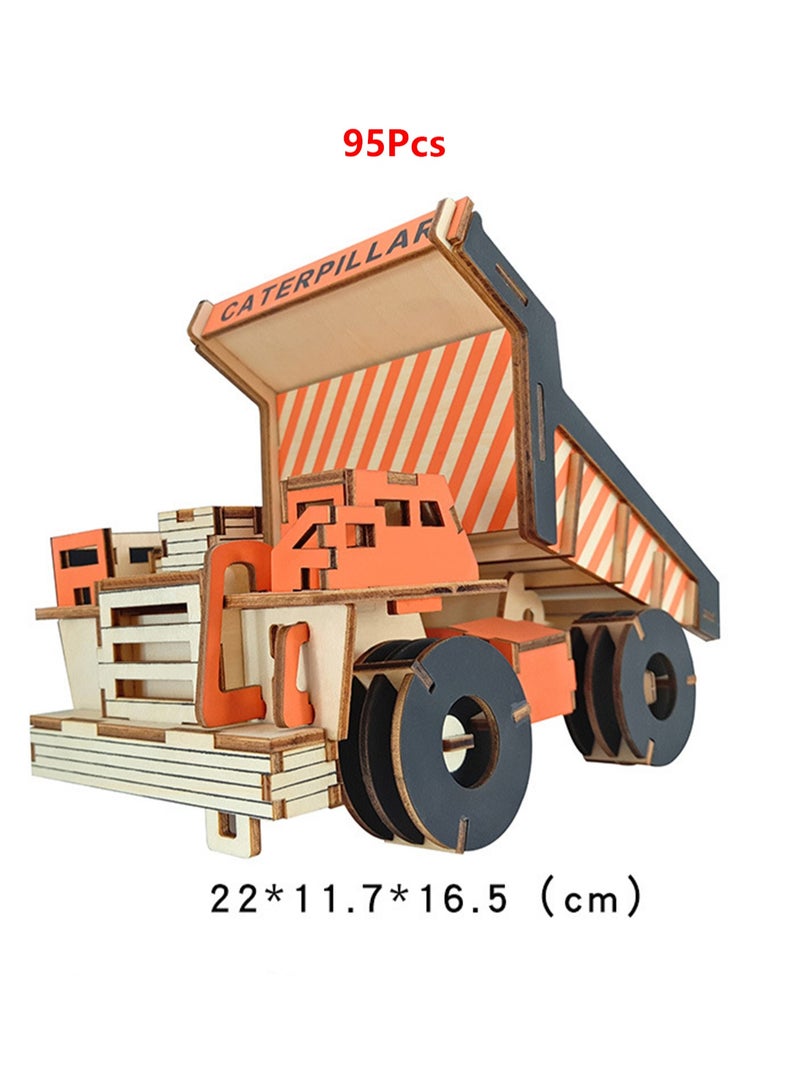 نموذج خشبي ثلاثي الأبعاد تعليمي للأطفال لعبة ألغاز مصنوعة يدويًا ذاتية التجميع (عربة التعدين العملاقة 95 قطعة) - Image 2