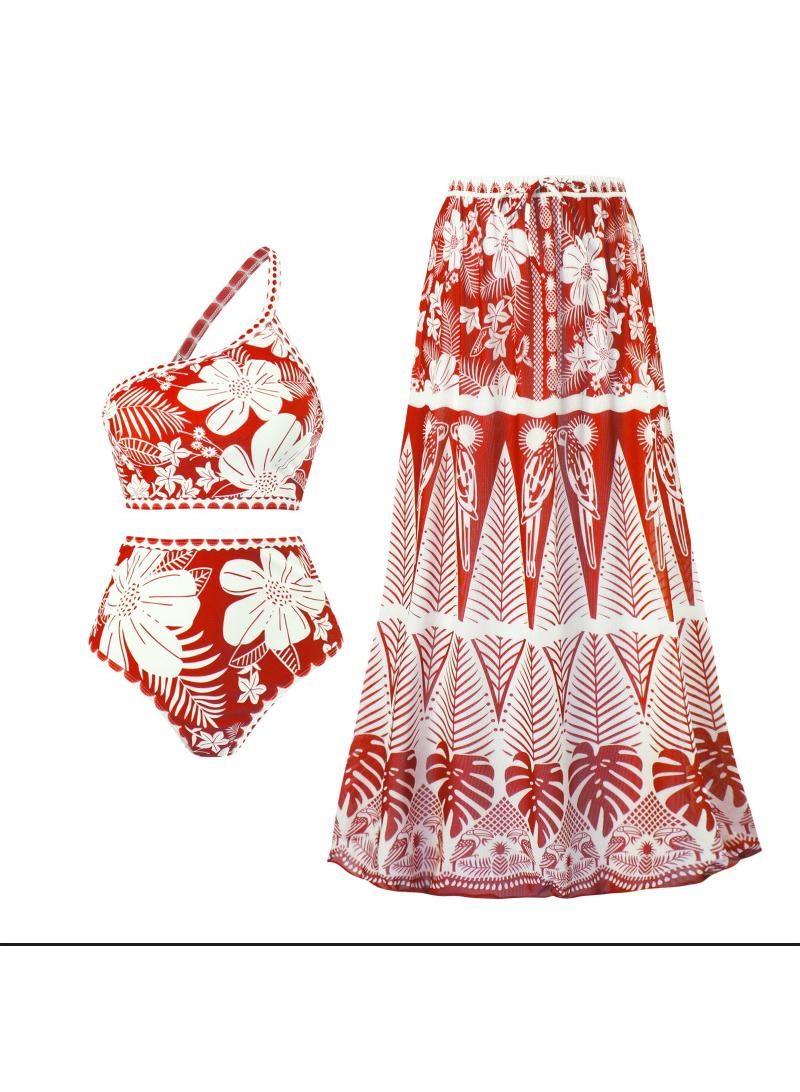 ملابس سباحة نسائية 3 قطع مع تنورة فستان شاطئي عطلة نسائي شيفون ملابس سباحة ملابس تصفح صيفية - Image 1