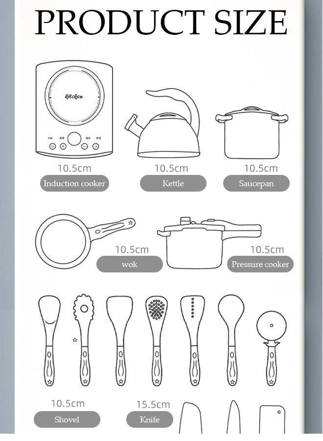 DUNISO Kids Kitchen Pretend Play Toys Set, Thick and Enlarged Toy Set for Preschool Cooking, Used for Stir Fry Games, Kitchen Accessories with Simulated Induction Cooker Toys, Suitable for Children Aged 3 to 6 (31 PCS) ﻿ - Image 2