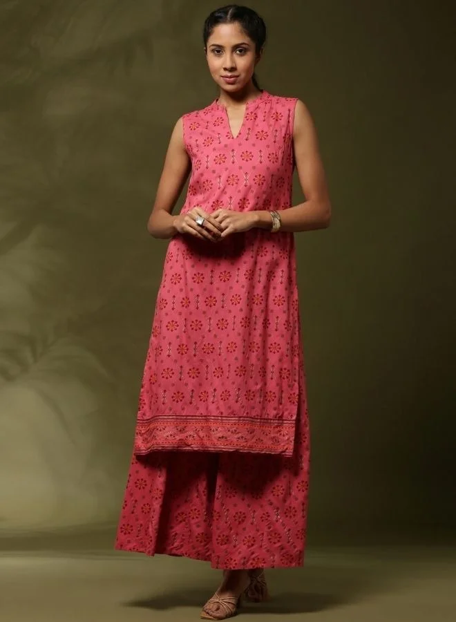 أبهشتي Geometric floral printed 2pc kurta set-coral