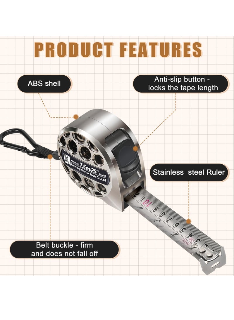 Excefore - Tape Measure, 7.5M/25FT Stainless Steel Anti-Corrosion Retractable Metric Ruler with Double-Sided Scale Waterproof Portable Retractable Measure Ruler for Household Agricultural Industrial Woodworking - Image 1