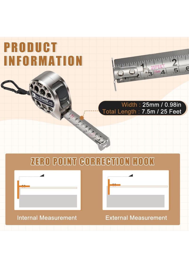 Excefore - Tape Measure, 7.5M/25FT Stainless Steel Anti-Corrosion Retractable Metric Ruler with Double-Sided Scale Waterproof Portable Retractable Measure Ruler for Household Agricultural Industrial Woodworking - Image 1