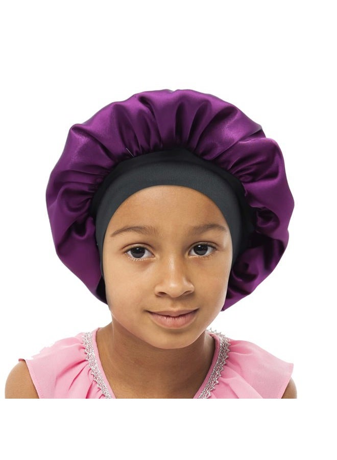 SENGTERM Kids Satin Bonnet Double Layer Wide Elastic Band Sleep Cap Hair Bonnet Silky Night Cap for Girls Toddler Child - Image 1